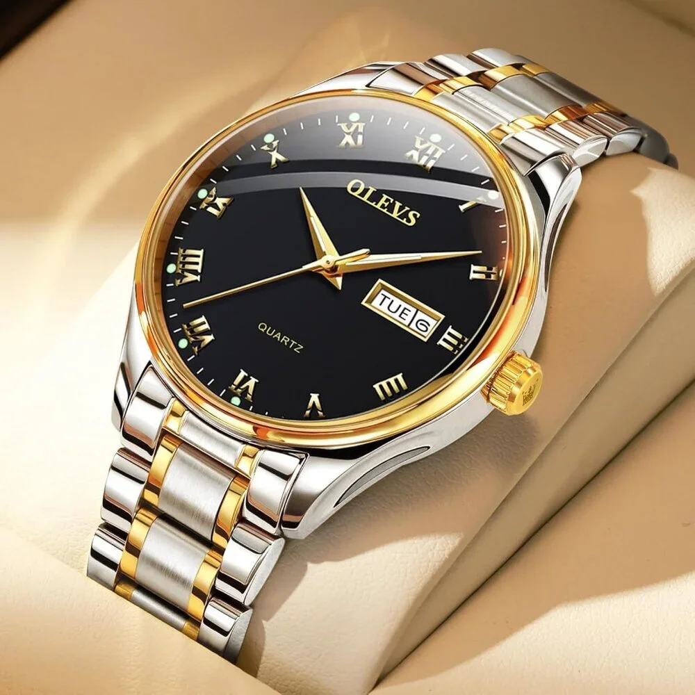 Olevs Men's Steel Black-Surface Waterproof Stainless Luminous Stylish Watch